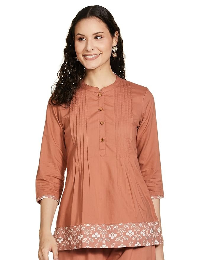 71fQYjvhr4L._SY879_.jpg Women's Printed Straight Cotton Short Kurti - Image 1